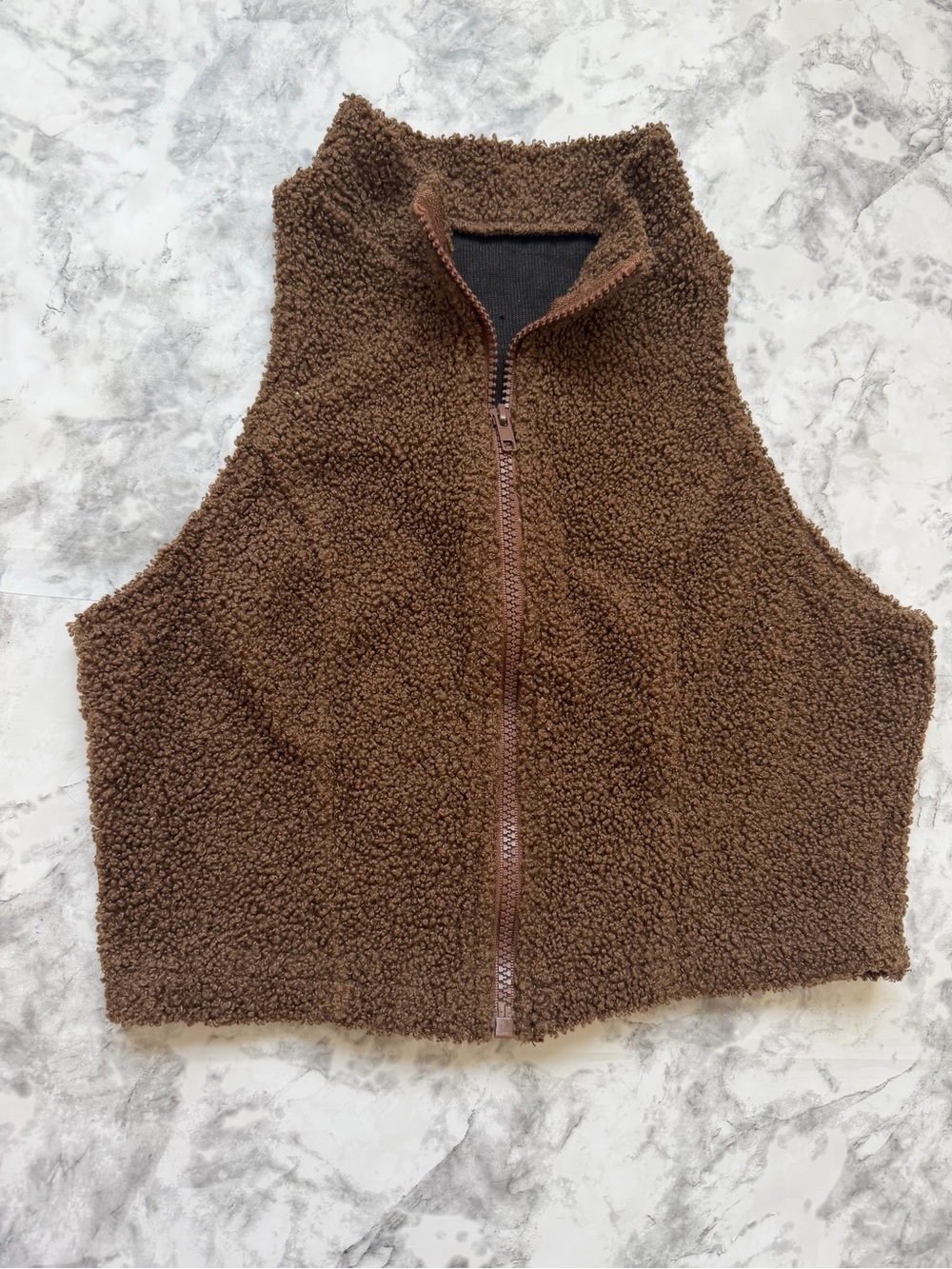 Y2K Chocolate Brown Teddy Fuzzy Halter Crop Top XS